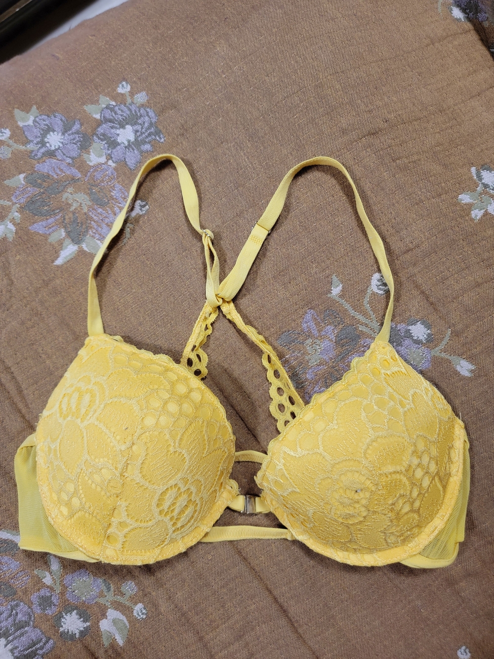 Yellow Lace Push-Up Bra - Women Intimates